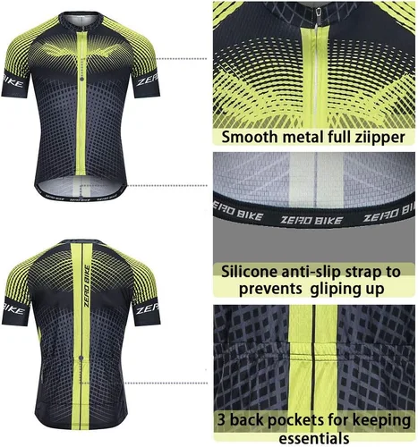Vista 4 de ZEROBIKE Conjunto de camiseta de ciclismo de manga corta para hombre, transpirable, de secado rápido, acolchado, 3D, ropa de bicicleta MTB