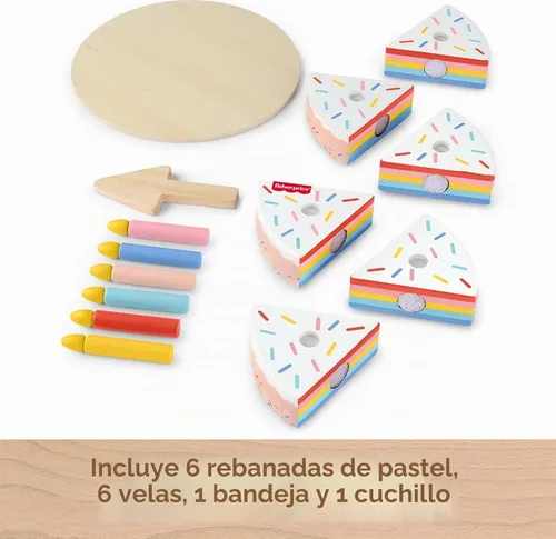 Vista 7 de Fisher-Price Conjunto de Pastel de Juguete de Madera de Juego de Simulación, 14 Piezas de Comida de Madera para Decorar y Servir para Juego de Niños
