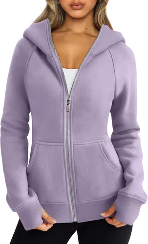 Vista 52 de Trendy Queen Sudaderas con capucha y cremallera para mujer, chaquetas de vellón, talla extragrande, moda de otoño e invierno