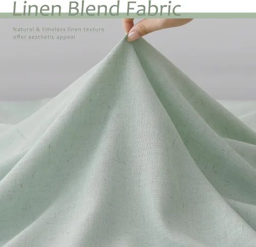 Vista 5 de Aersas Aqua Green Linen Curtains 84 Inches Long 2 Panels Set Back Tab Rod Pocket Living Room Curtain Farmhouse Rustic Light Filtering Hook Drapes