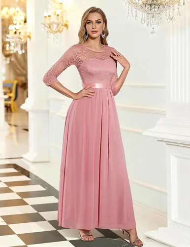 Vista 3 de BeryLove Vestido formal de manga larga para mujer, invitada de boda, madre Rubor