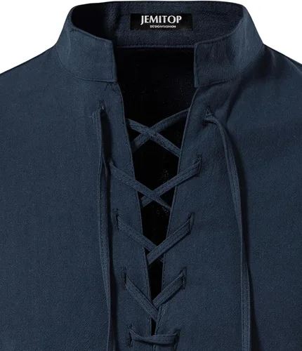 Vista 24 de JEMITOP Men's Pure Cotton Renaissance Lace Up Shirt Verde militar