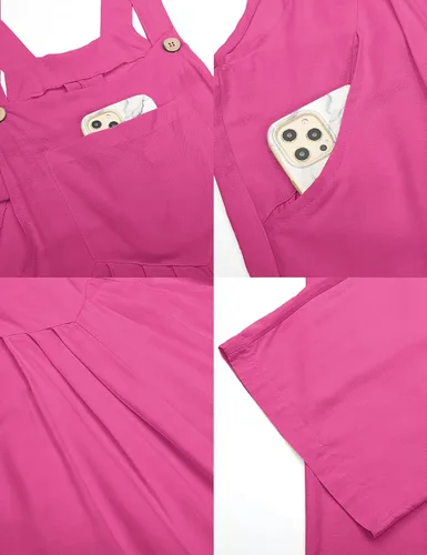 Vista 6 de luvamia Overol para mujer, casual, holgado, pierna ancha, bohemio, con bolsillos, overol con pechera