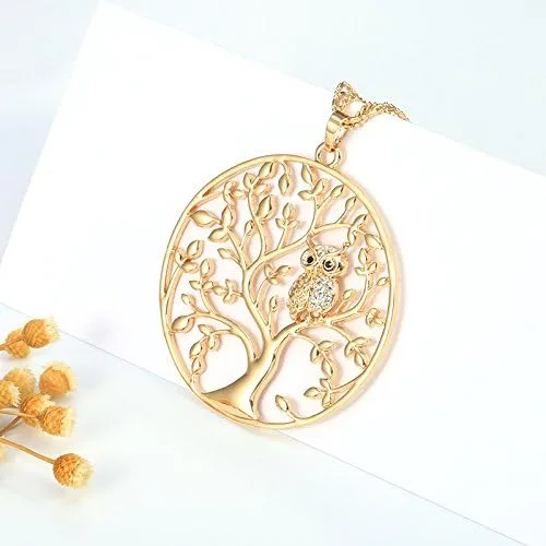 Vista 3 de Ouran - Collar para mujer, diseño de árbol de la vida con búho