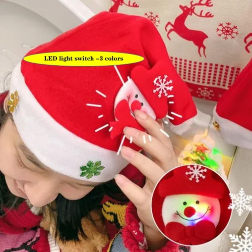 Vista 3 de Shuoyang 3 unidades, sombreros de Papá Noel, sombrero de terciopelo de Navidad brillante, sombrero de Papá Noel rojo esponjoso para adultos, hombres