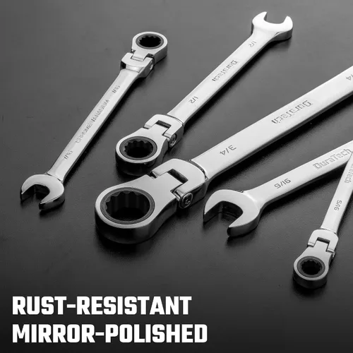 Vista 5 de DURATECH Llave combinada de trinquete con cabeza flexible de 1/2", SAE, 72 dientes, acero CR-V