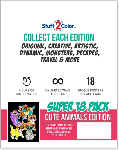 Vista 5 de Paquete de 18 pósteres para colorear difusos (edición de animales lindos), kit de arte y manualidades para niños, niñas y niños, perfecto para niños