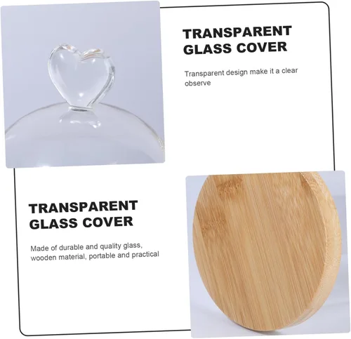 Vista 3 de Amosfun Love - Cubierta de cristal para exhibición de flores, cúpula de cristal transparente con base de madera para decoración del hogar