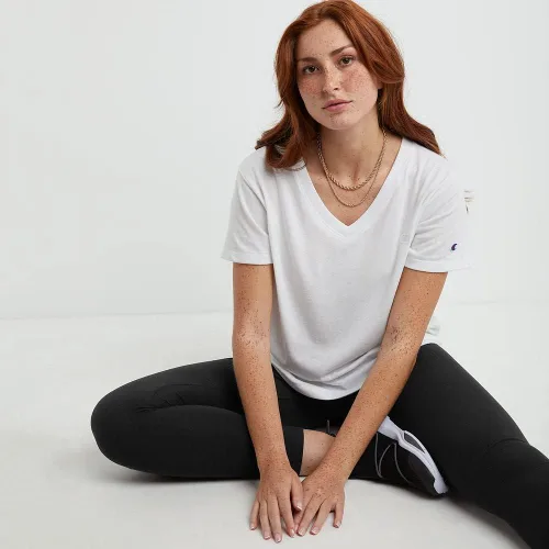 Vista 2 de Champion Powerblend - Camiseta de manga corta para mujer, talla grande, cuello en V, para mujer