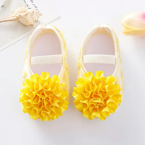 Vista 3 de Zapatos de princesa con purpurina para damas de honor, suela suave, zapatos para cuna, zapatos para bebé, suela suave, floral