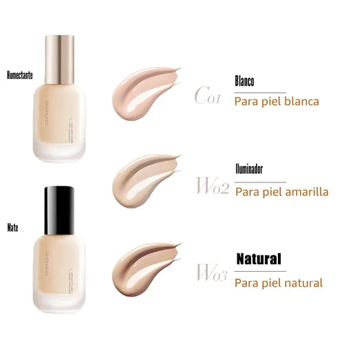 Vista 5 de UODO Base líquida UODO - Base hidratante ligera / mate de larga duración, maquillaje de base invisible, 1.05 onzas líquidas (blanco C01 mate)
