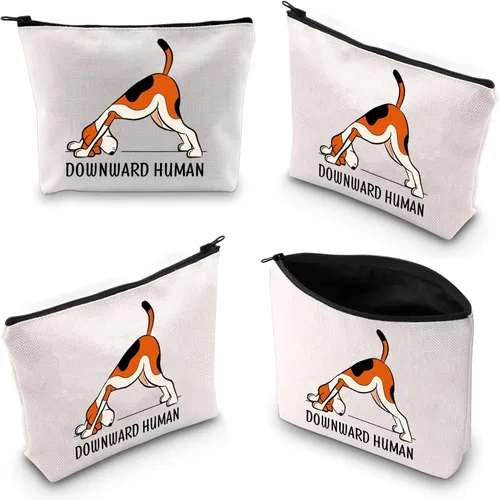 Vista 6 de XYANFA Bolsa de maquillaje de yoga hacia abajo para amantes de la yoga humana, regalo para amantes de los perros, regalo para yoga, niña, mamá