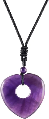 Vista 11 de TUMBEELLUWA Collar con colgante de piedra preciosa de corazón de cristal para hombre para mujer, colgante de piedra de cristal curativo natural