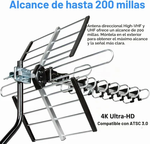 Vista 2 de Five Star Antena HDTV versión 2025 mejorada VHF/UHF 4K 200 millas de alcance con divisor de antena, soporte para 4 televisores y cable RG6 de 40