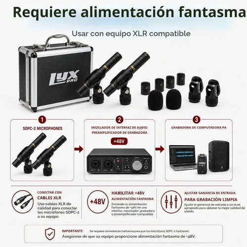 Vista 4 de LyxPro SDPC-2 Par Estéreo de Micrófonos de Condensador Tipo Lápiz/Vara para Instrumentos, Cápsulas Intercambiables Omni, Cardioide y Súper Cardioide