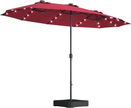 Vista 10 de Tangkula Sombrilla solar de patio de 15 pies con base, sombrilla individual extragrande de doble cara para exteriores con 36 luces LED y manivela
