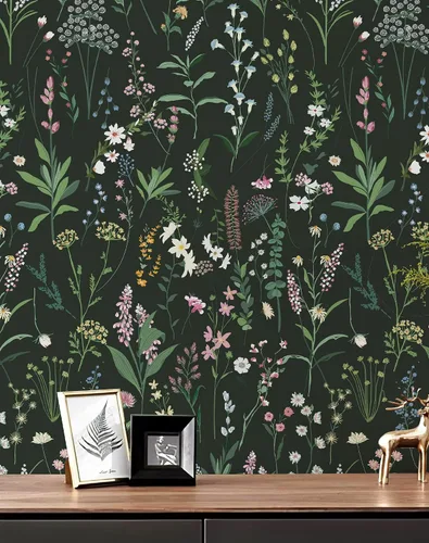 Vista 14 de JiffDiff Papel tapiz floral para despegar y pegar, papel de pared floral de granja, papel de contacto autoadhesivo de madera silvestre
