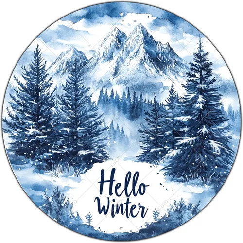 Vista 14 de Letrero redondo de metal rústico para decoración de pared, placa de decoración de pared con texto en inglés "Merry Christmas" azul y plateado