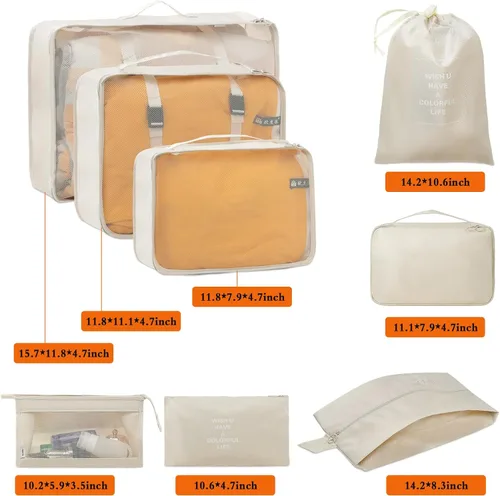 Vista 5 de labato Juego de 8 cubos de embalaje para viajes, bolsas organizadoras de equipaje portátiles, juego de bolsas organizadoras plegables para maleta