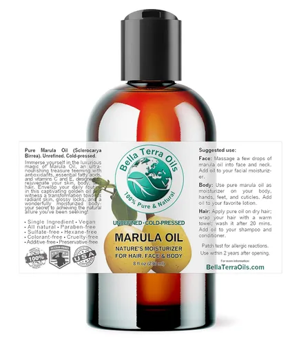 Vista 2 de Bella Terra Oils - Aceite de marula 8 onzas - Prensado en frío, rico en aminoácidos y antioxidantes, el epítome del aceite facial de lujo, aumenta