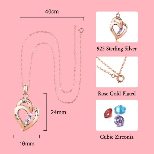 Vista 3 de Lam Hub Fong Regalos personalizados para mamá y madre con 3 piedras de nacimiento hechas a mano, tono plateado, chapado en oro de 18 quilates