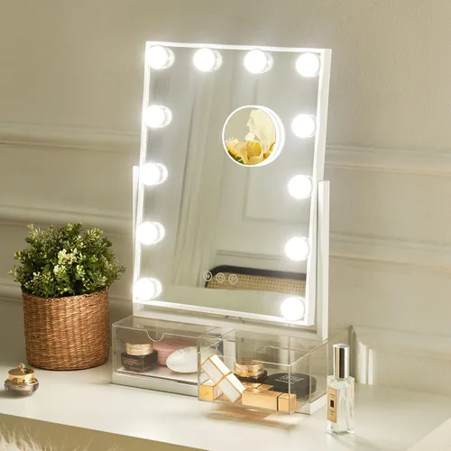 Vista 13 de NicBex Espejo de maquillaje con luces, espejo de maquillaje Hollywood con 15 luces LED regulables, tacto inteligente con ajuste de 3
