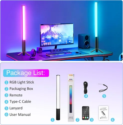 Vista 8 de Varita de luz LED RGB de 360° RGB para fotografía de estudio, luces de tubo alimentadas por batería, 12 efectos de iluminación, luz de cámara