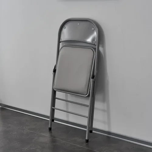 Vista 5 de Paquete de 10 sillas plegables grises con asientos acolchados, sillas plegables apilables portátiles para interiores y exteriores, asiento comercial