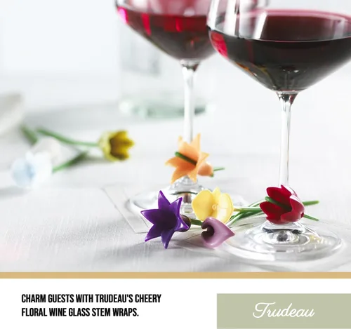 Vista 7 de Trudeau Duo Tone Floral Wine Charms, Multicolor, Set of 12