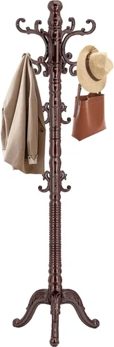 Vista 8 de Perchero de madera independiente, soporte de perchero de madera maciza con 14 ganchos, abrigo de pie vintage resistente, soporte de árbol para Base