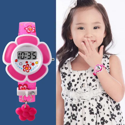 Vista 2 de Reloj para niños con forma de flor para niña, reloj digital de dibujos animados novedosos 1144