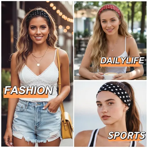 Vista 4 de TERSE Diademas para mujer, bandas de pelo de lunares de moda para yoga, entrenamiento, todos los días, bandas anchas y gruesas para la cabeza