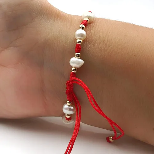 Vista 4 de Cultured Freshwater Pearl Bracelet With St Benedict Medal on Adjustable Red String for Women