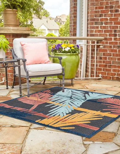 Vista 10 de Unique Loom Belize Outdoor Collection - Alfombra rectangular de 2 x 3 pies 1 pulgada, color carbón y azul claro