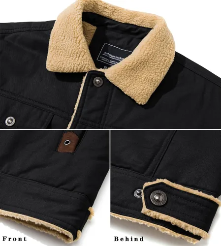 Vista 3 de EKLENTSON Chaqueta de invierno para hombre, gruesa y térmica, de algodón, con forro polar, abrigo de camionero con solapa, para trabajo, para hombre