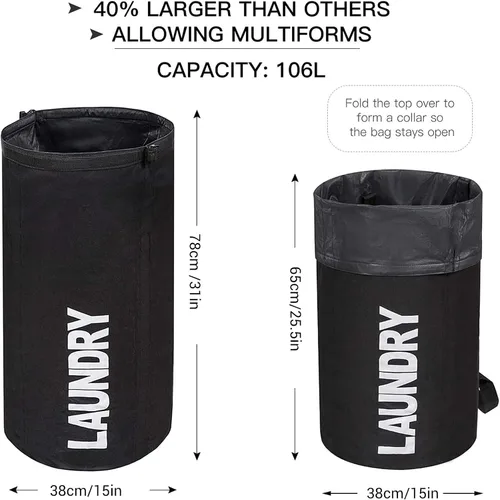 Vista 2 de WOWLIVE Mochila bolsa de lavandería para la universidad, cestas plegables Negro