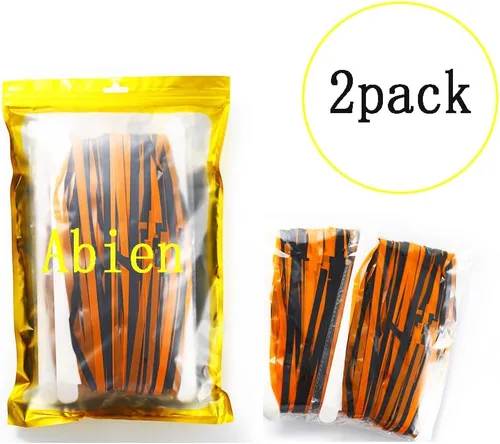 Vista 3 de Abien Cortinas de flecos de aluminio naranja y negro, serpentinas para fiesta de Halloween, suministros de fiesta para fiesta de Halloween, fiesta