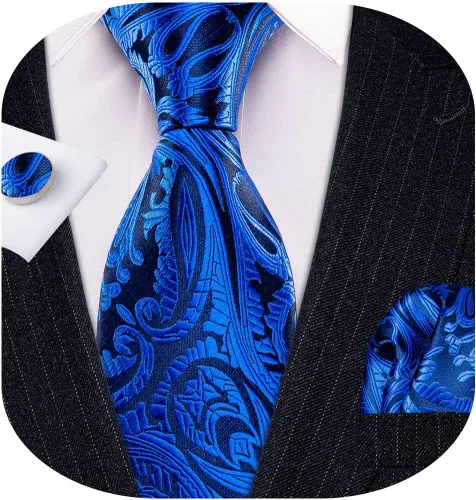 Vista 199 de Barry.Wang - Juego de corbata de seda para hombre, diseño de cachemira, pañuelo y gemelos de bolsillo
