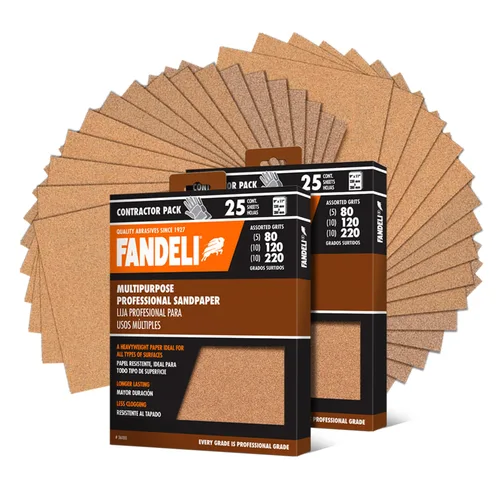 Vista 11 de Fandeli 36021 Hojas de papel de lija multiusos de grano 060, marrón, 9 x 11 pulgadas, 25 hojas