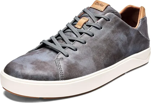 Vista 7 de OluKai Lae'ahi Li 'ILI - Tenis de vestir de cuero impermeables para hombre Blanco claro/blanco claro