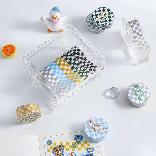Vista 3 de BWESOO Cinta decorativa Washi cinta adhesiva compacta con patrón de tablero de ajedrez, cinta de papel DIY resistente a la decoloración para artes