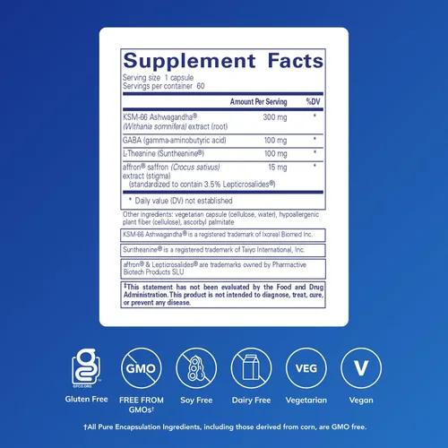 Vista 2 de Pure Encapsulations Daily Calm – Suplemento vegano de apoyo para el estrés y el sueño – Contiene Ashwagandha, Azafrán, GABA y L-Teanina – Sin OGM