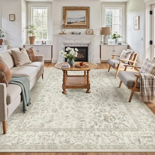 Vista 147 de PureCozy Alfombra de área beige de 2 x 3 pulgadas, lavable, vintage, pequeña, para entrada, cocina, suave, retro, floral, de pelo bajo, tapete