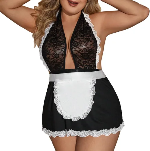 Vista 3 de WDIRARA Conjunto de lencería de encaje floral para mujer, talla grande, vestido con diadema