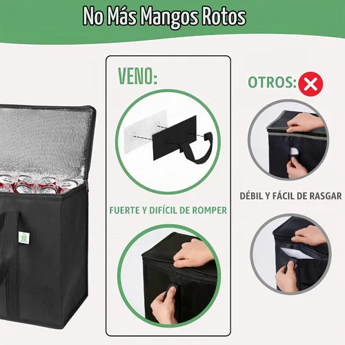 Vista 7 de VENO Paquete de 2 bolsas enfriadoras aisladas para entrega de alimentos, bolsas de compras plegables y reutilizables con cremallera, plegables