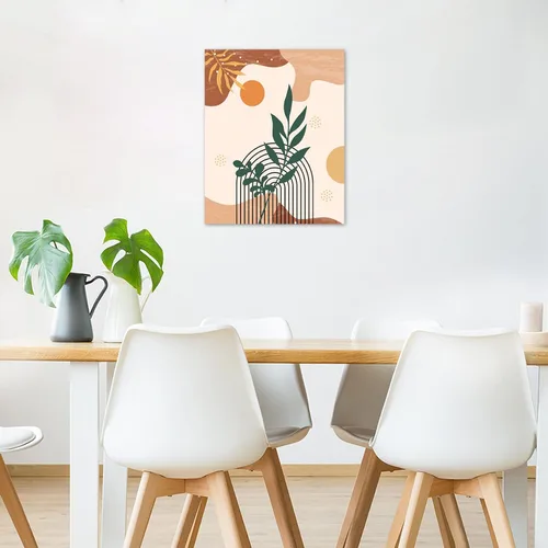 Vista 5 de MEECI Arte de pared minimalista bohemio de mediados de siglo, planta moderna con hojas verdes y doradas, lienzo botánico, arte de pared, pintura