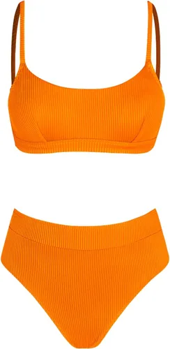 Vista 11 de CUPSHE Conjunto de bikini de dos piezas para mujer, traje de baño de cintura alta con cuello redondo