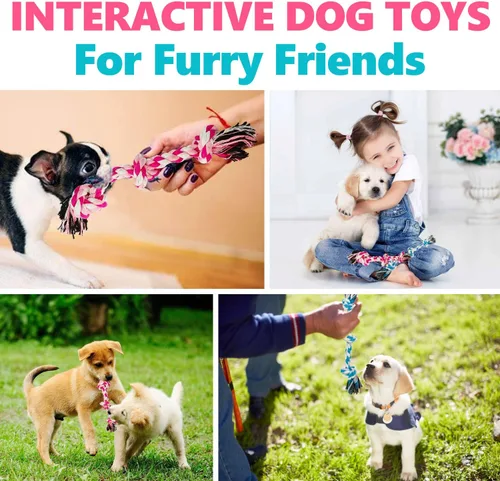 Vista 4 de Juguetes de cuerda para perros, juguete de cuerda masticable para perros medianos y pequeños, limpieza de dientes de gato, cachorro, cuerda