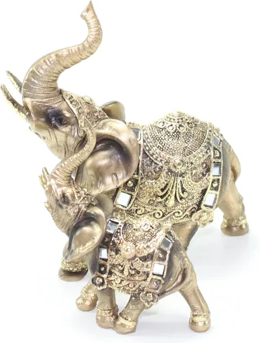 Vista 2 de Feng Shui - Estatua de tronco de elefante de latón, figura de la suerte, regalo para el hogar (2 unidades)