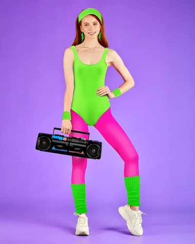 Vista 5 de SATINIOR Women 80s 90s Workout Costume Outfit Accessories Set Leg Warmers Headband Wristbands Earrings Swimwear Suit